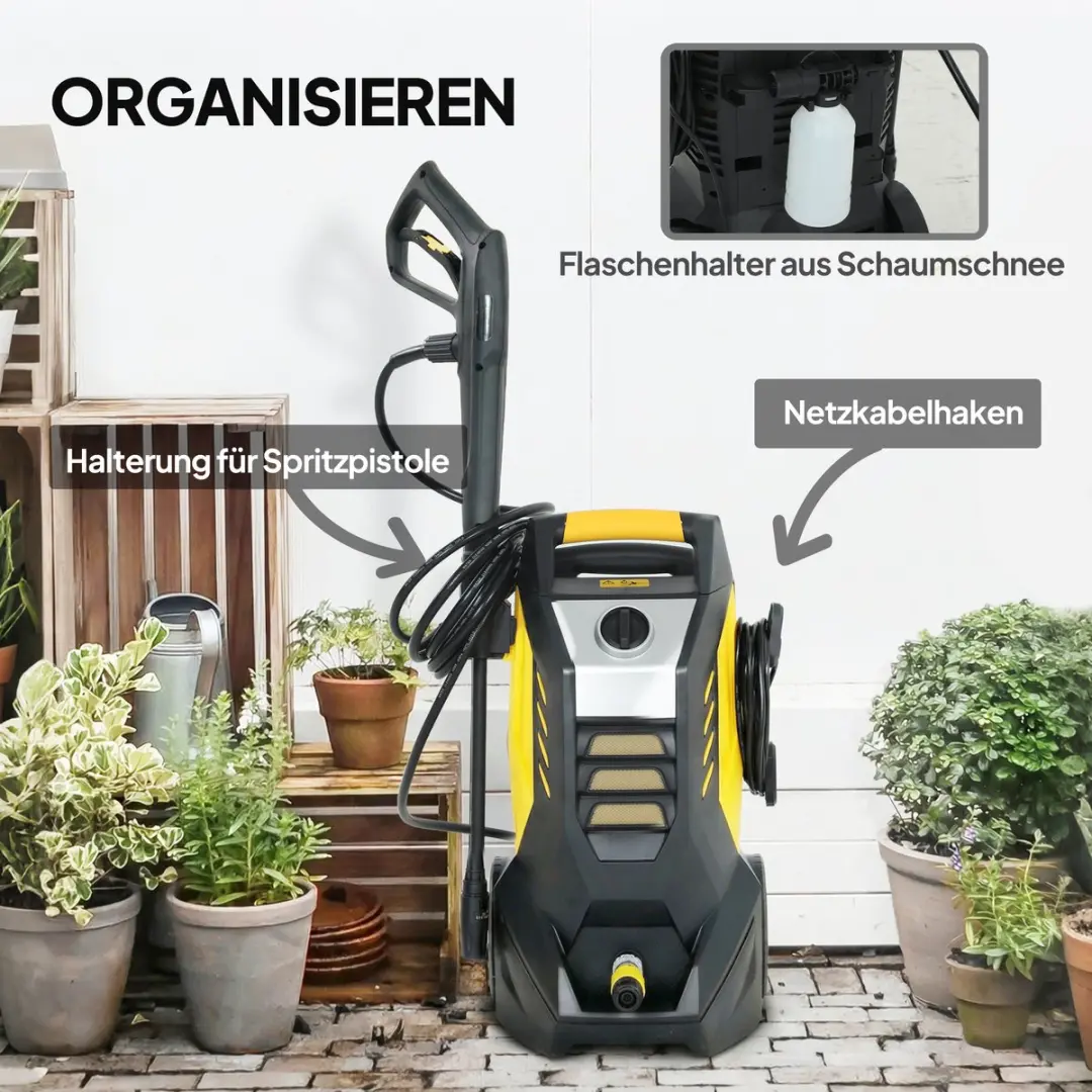 Outsunny Hogedrukreiniger 1800W - 540L/h Geel - afbeelding 6 van 6