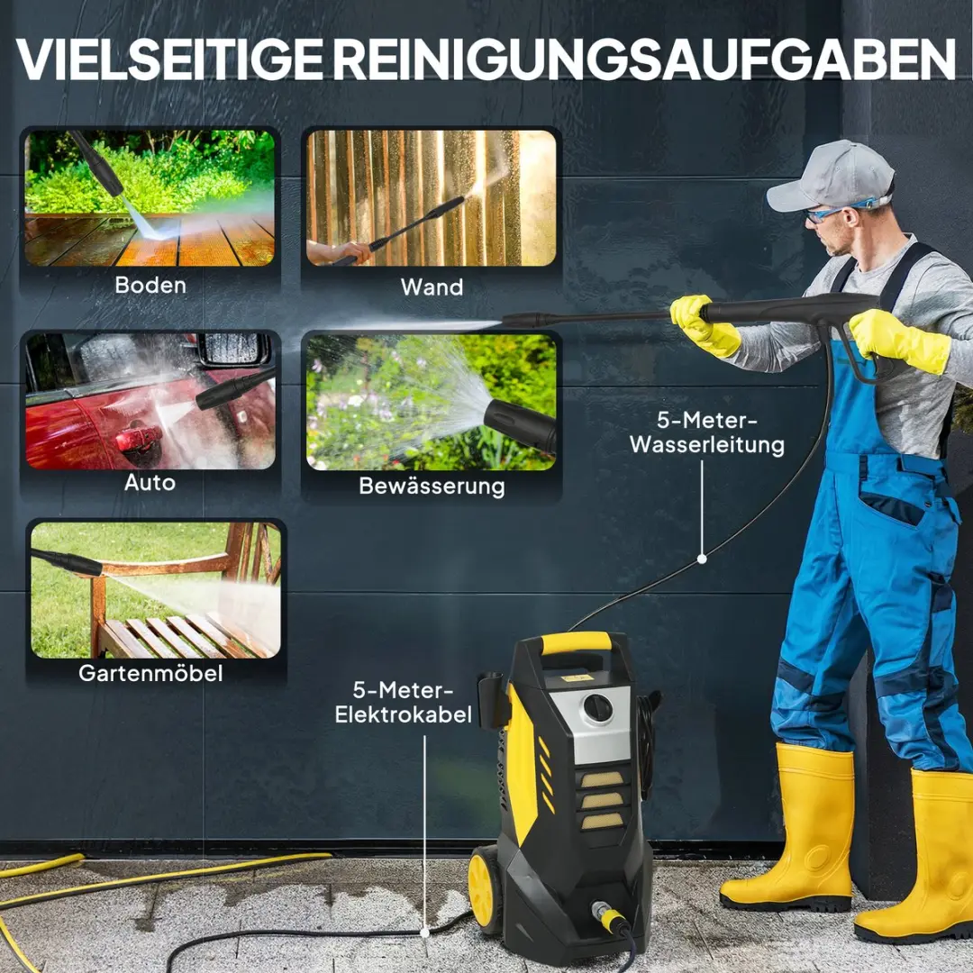 Outsunny Hogedrukreiniger 1800W - 540L/h Geel