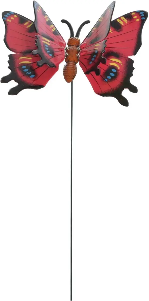 Decoris Tuinstekers Vlinders Metaal 17x60cm - Rood/Gelb - 2 Stuks