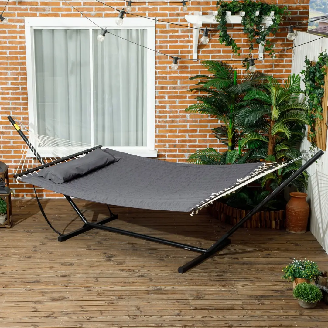 Outsunny Hangmat Donkergrijs 368x140cm - 150kg