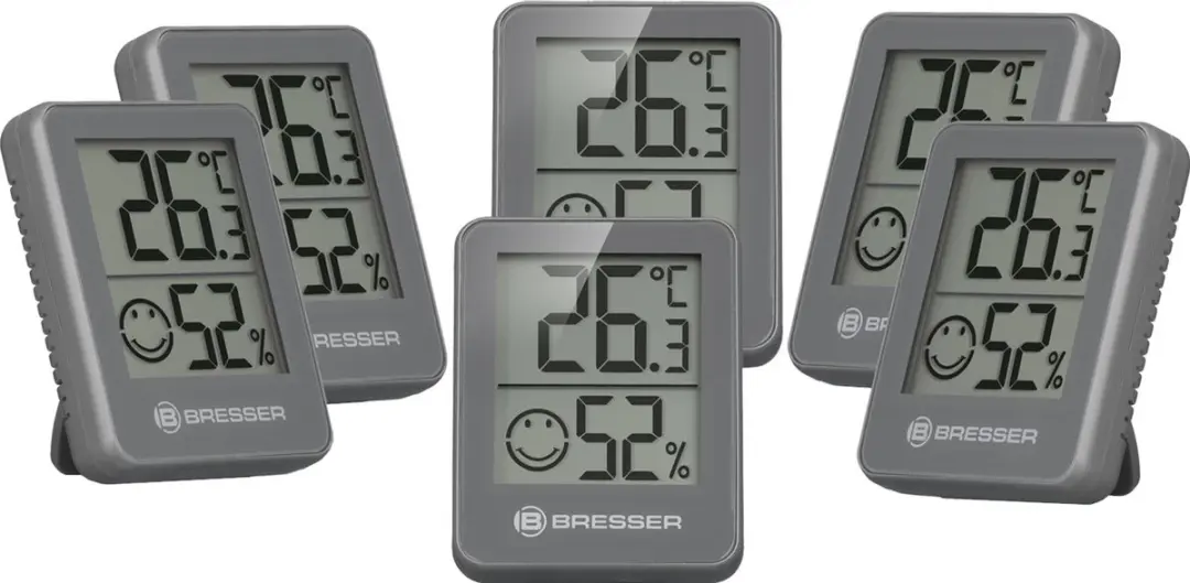 Bresser ClimaTemp Hygro Indicator Set - 6 Thermo-/Hygrometers Grijs
