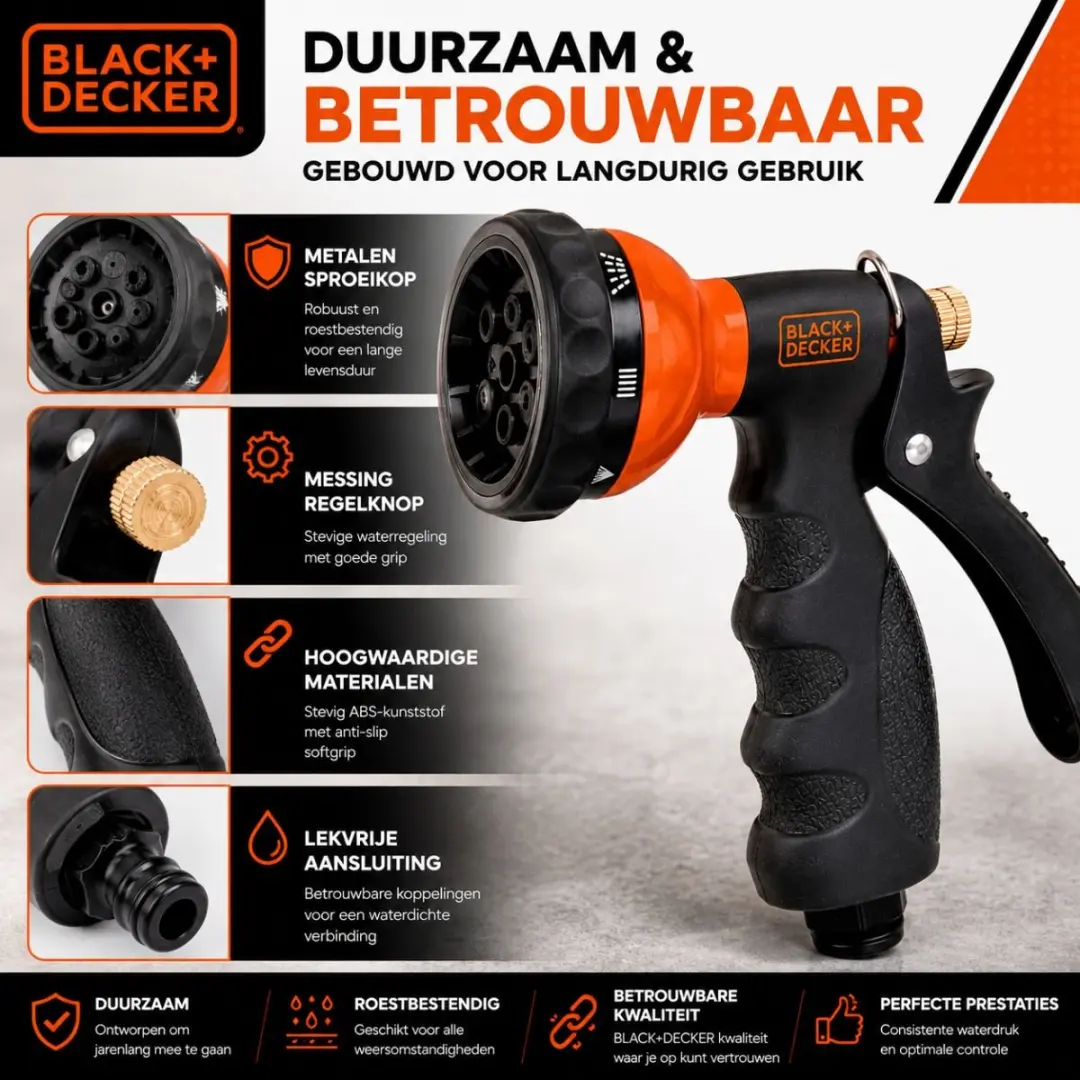 BLACK+DECKER Sproeikop 3-koppeling 7 standen - Metaal - Zwart/Oranje
