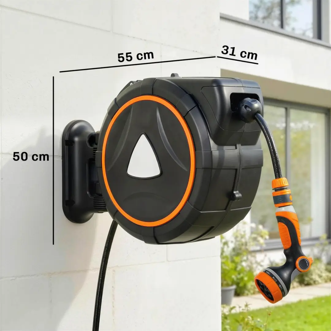 ECTEATOY Tuinslanghaspel 25m - 12 Sproeistanden - Zelfoprollend