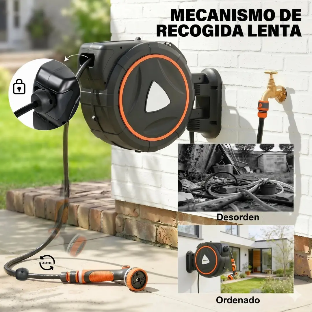 ECTEATOY Tuinslanghaspel 25m - 12 Sproeistanden - Zelfoprollend