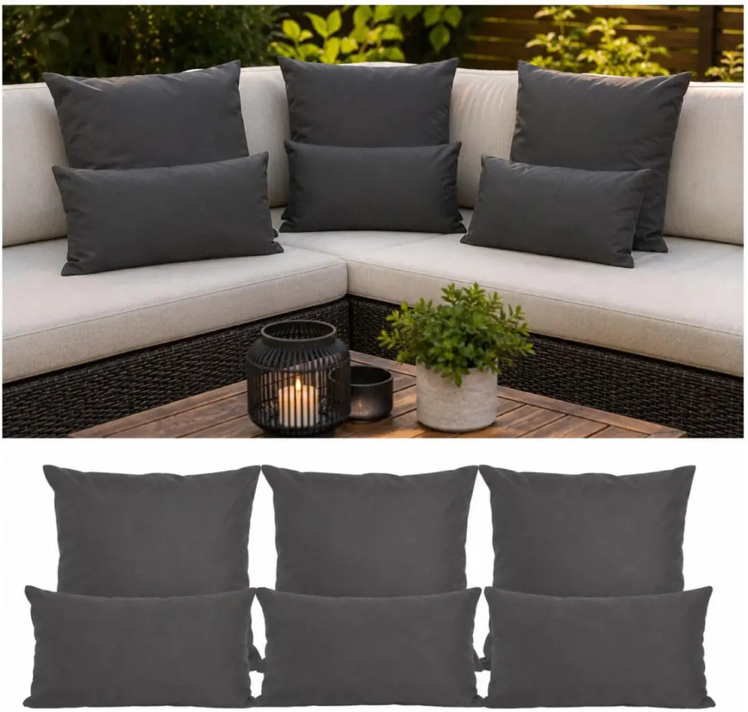 Anna's Collection Bank/Tuin Kussens Set 6-delig - Antraciet - 2 Formaten - afbeelding 6 van 6
