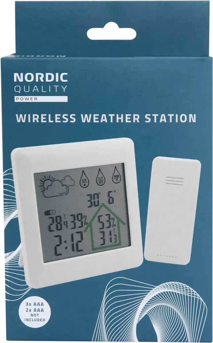 NÖRDIC Draadloos Weerstation Touchscreen - Temperatuur/Luchtvochtigheid - Wit