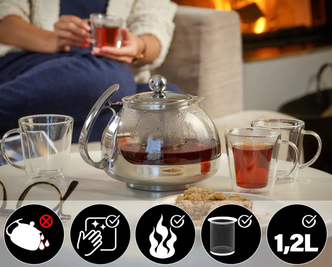 Monzana Glazen Theepot 1.2L - met RVS-filter & infuser