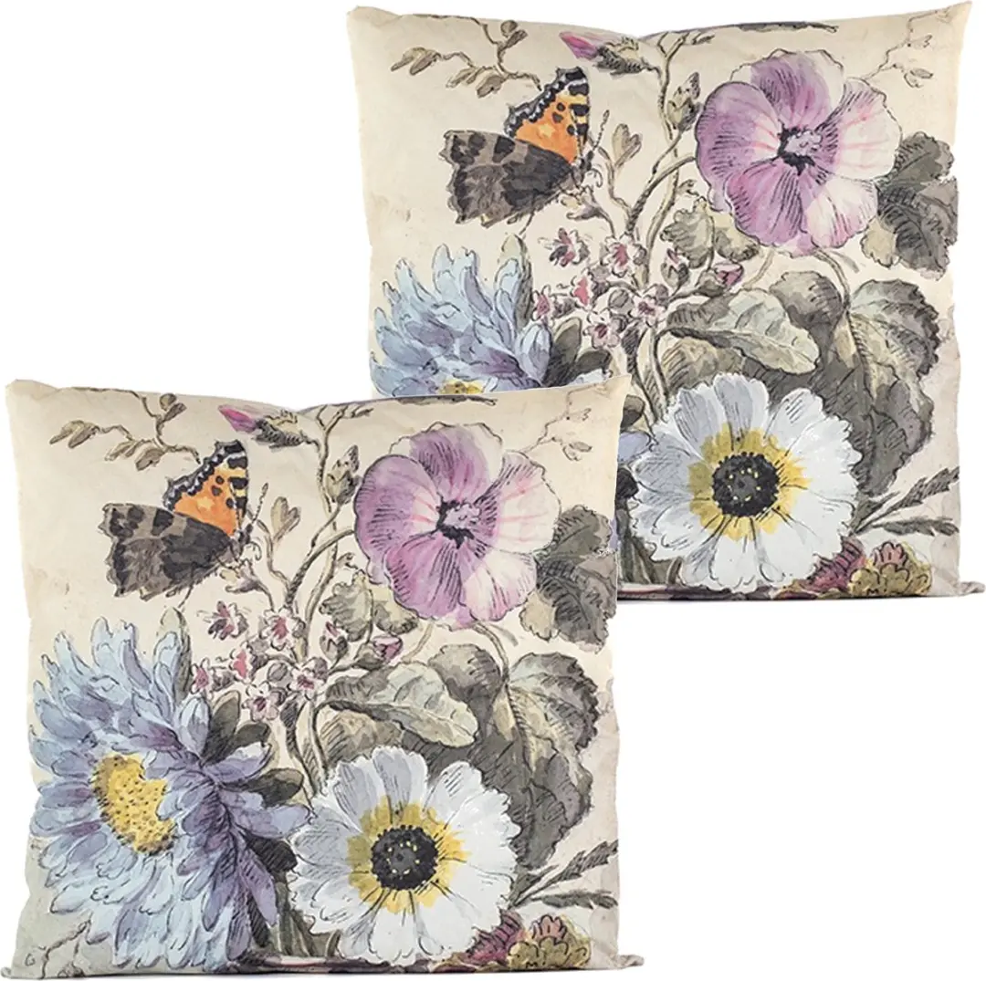 Anna's Collection Buitenkussen Bloem 60x60cm - 2 Stuks - Wit/Paars