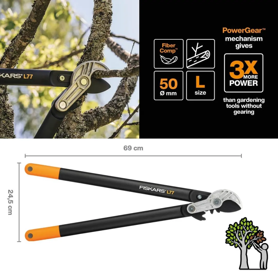 Fiskars PowerGear L77 Takkenschaar 69cm - 50mm