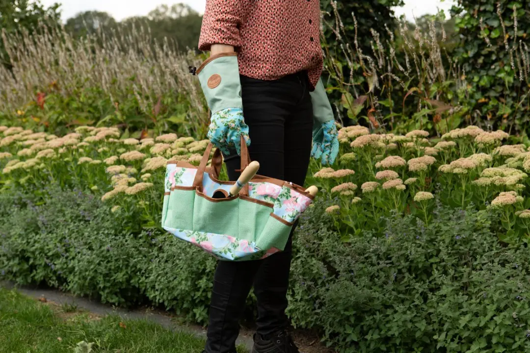 Esschert Design Roosprint Jute Handschoen - Groen/Rozepink