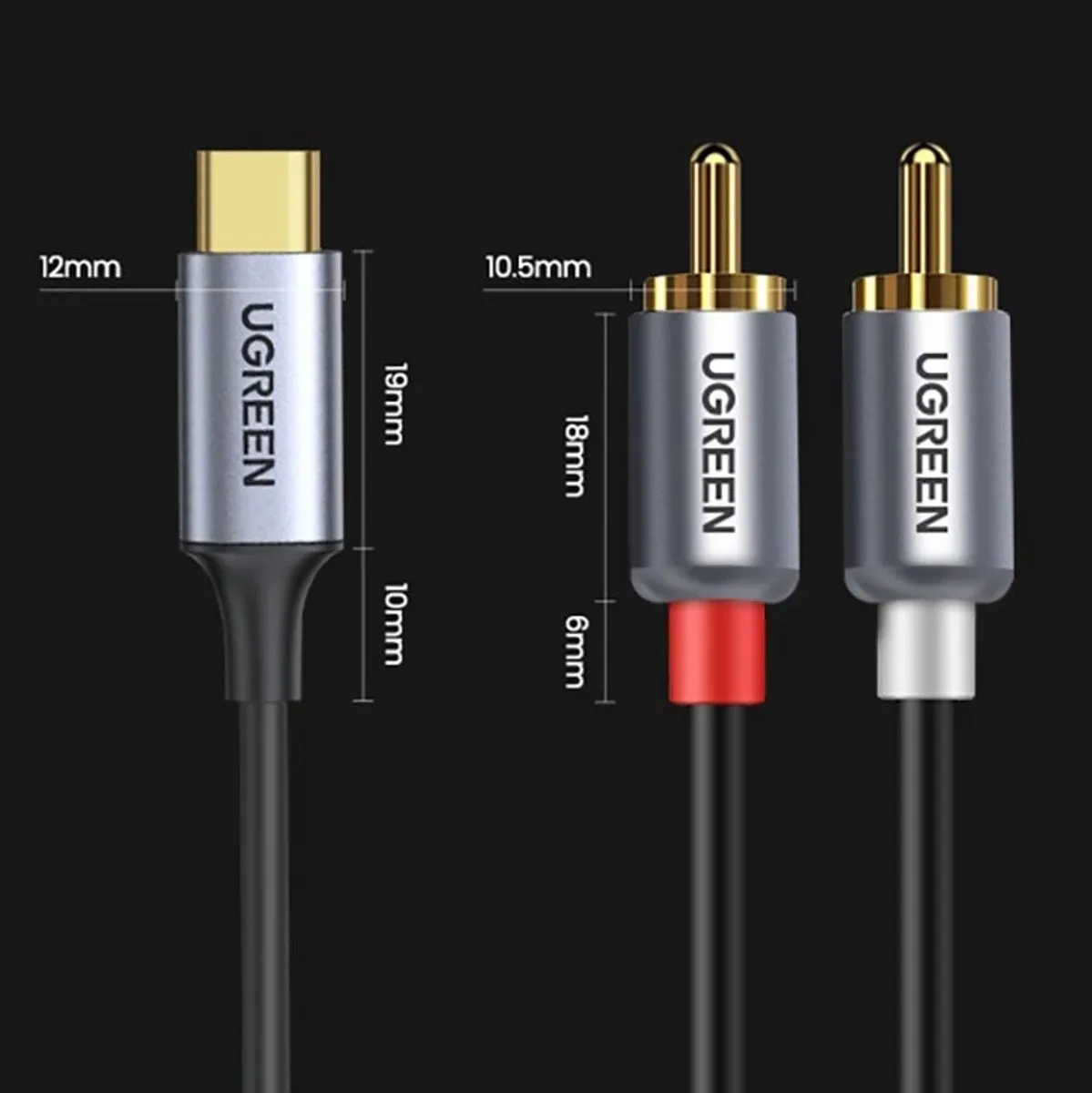UGREEN USB-C naar 2x 3,5mm Kabel 1,5m - Goudkleur