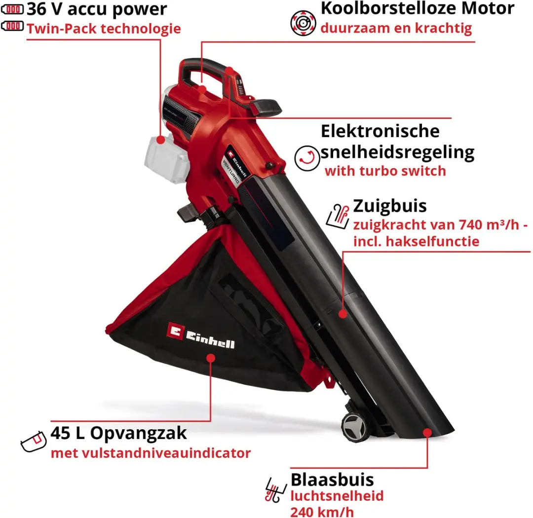 Einhell Professional Accu Bladblazer/-zuiger VENTURRO 36/240 Li Solo - 36V - 45L