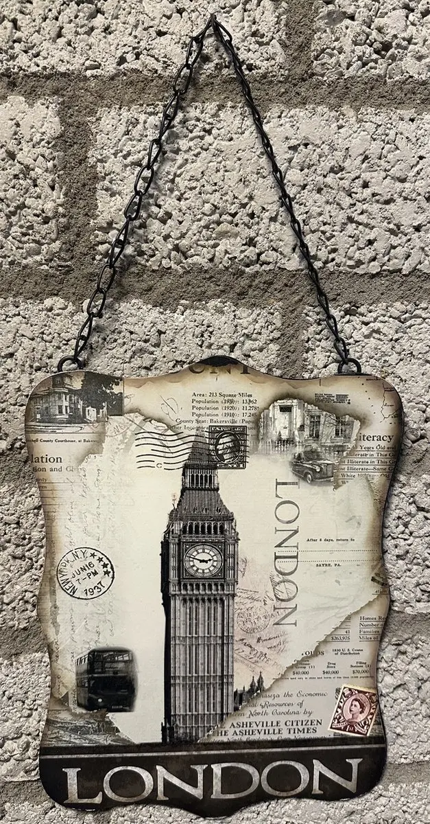 Impuls London Wanddecoratie Meerkleurig 43x20cm
