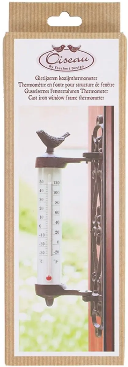 Esschert Design Wandthermometer met Vogel - Gietijzer - 27 cm - afbeelding 6 van 6