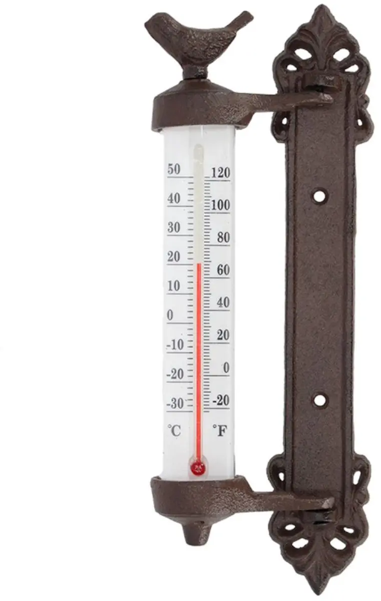 Esschert Design Wandthermometer met Vogel - Gietijzer - 27 cm