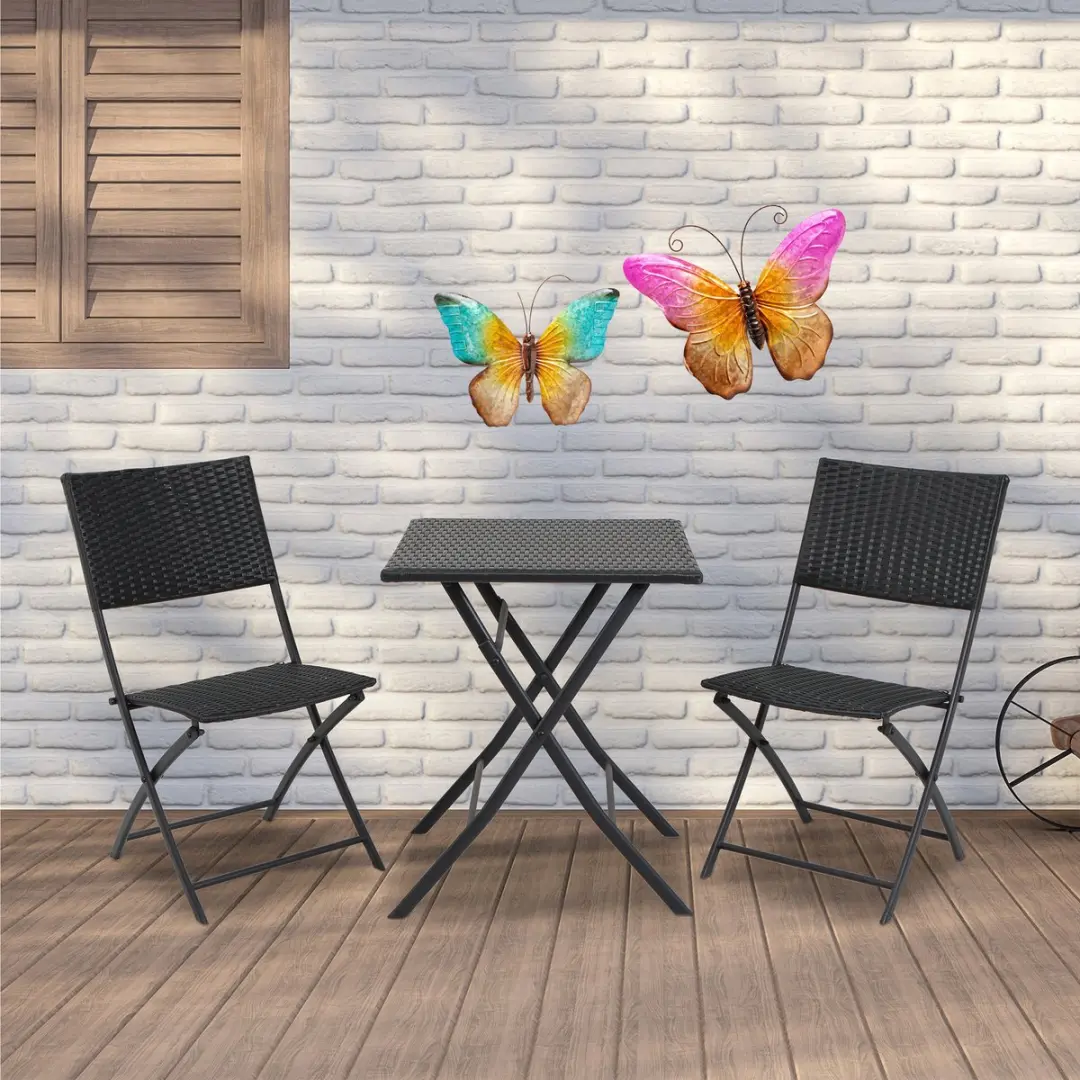 Anna's Collection Vlinders Wanddecoratie - 2x Blauw/Rozeroze - 32x24cm & 44x32cm Metaal