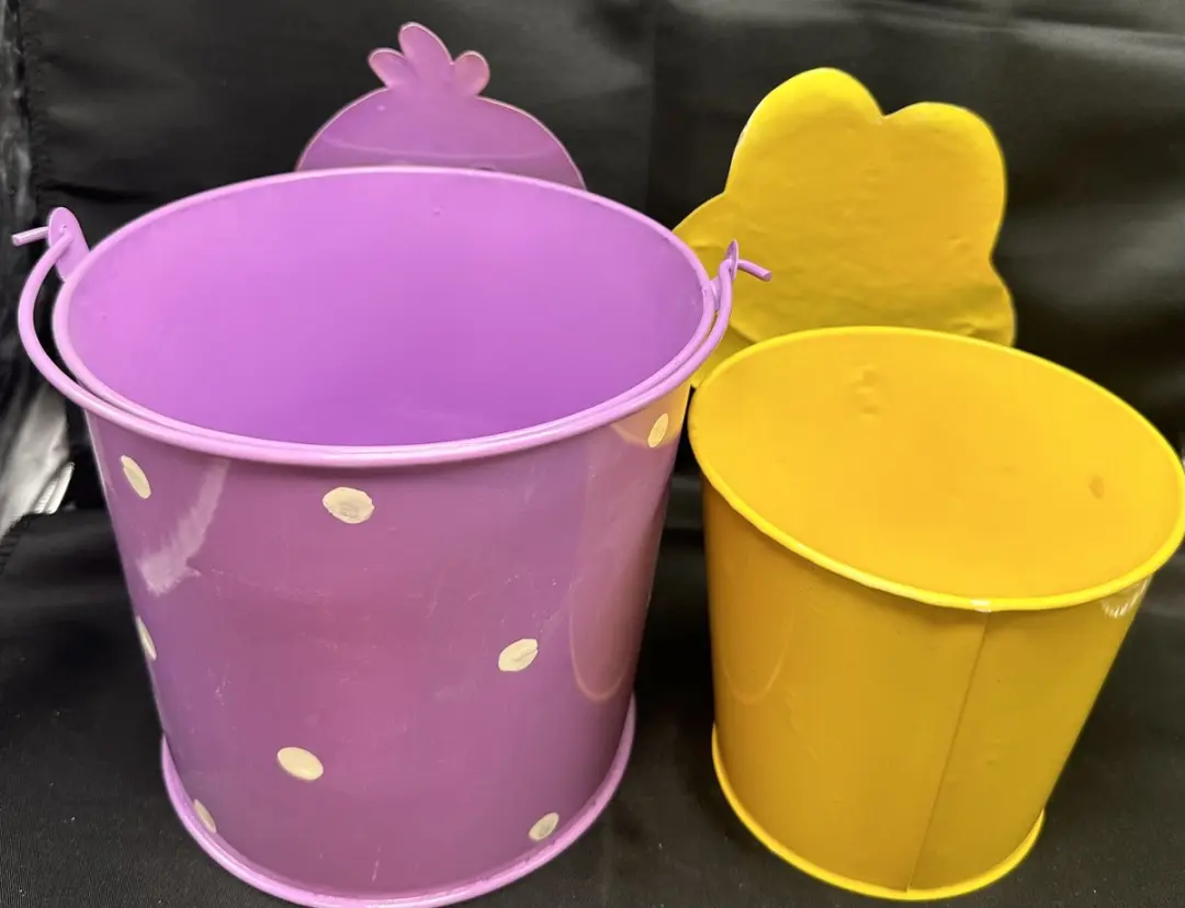 Impuls Kuiken & Kikker Metalen Deco Emmers - Set van 2 - Paars/Geel