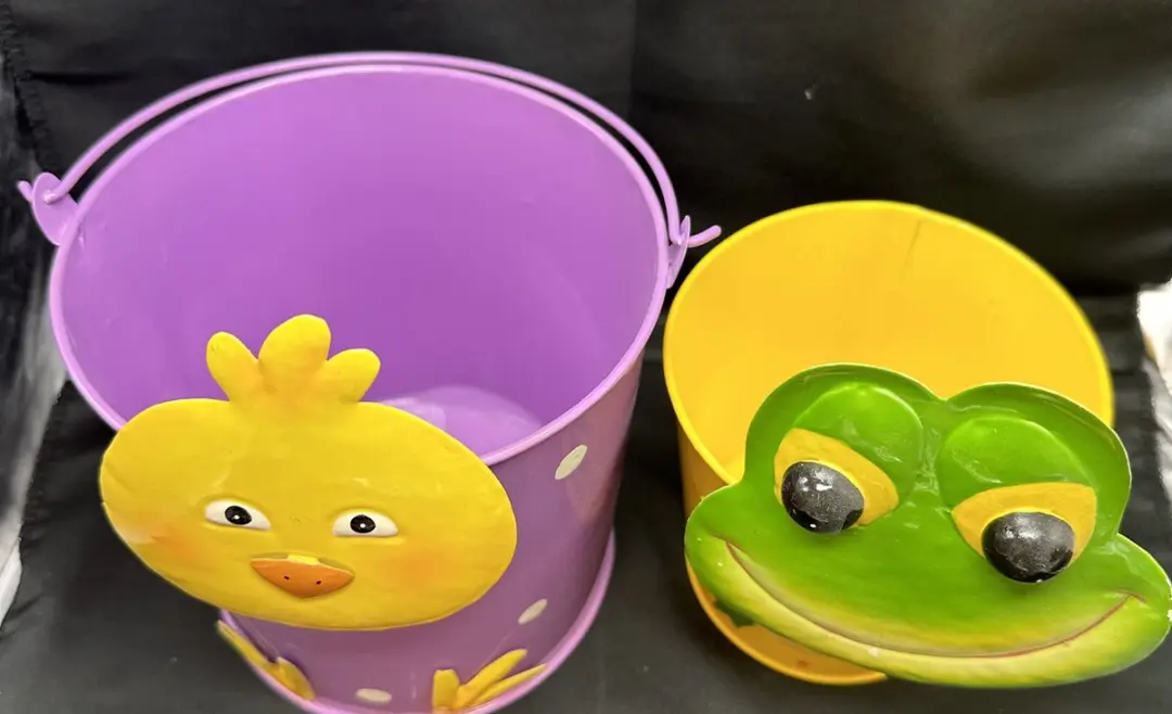 Impuls Kuiken & Kikker Metalen Deco Emmers - Set van 2 - Paars/Geel