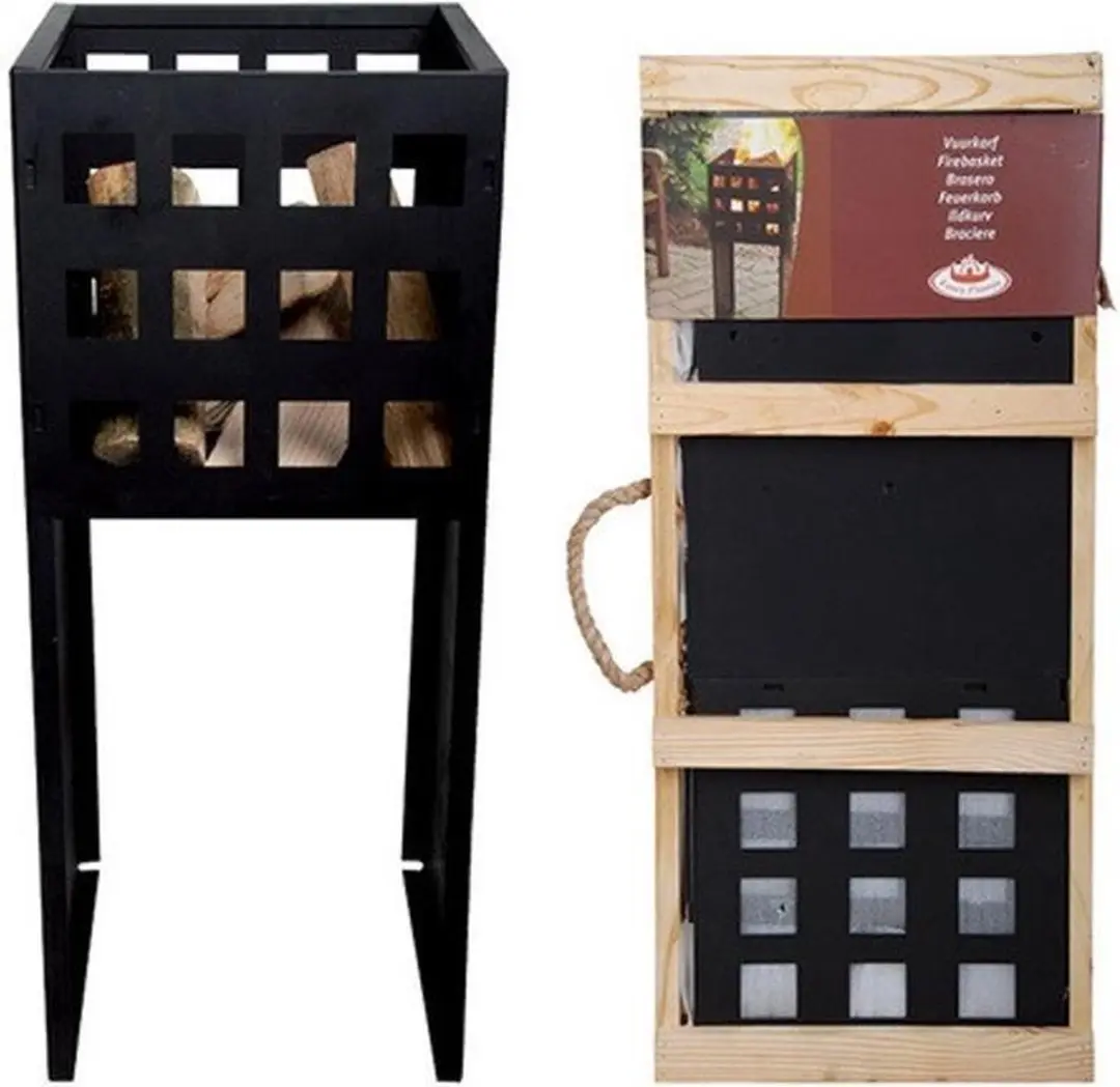 Esschert Design Hoge Vierkante Vuurkorf 30x30x75cm - Zwart
