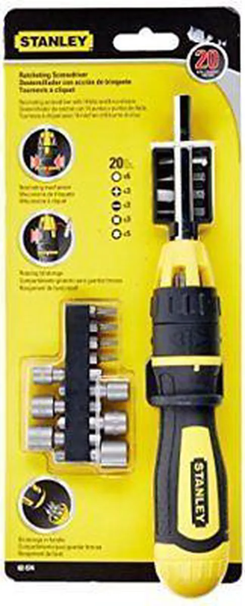 Stanley Multibit Schroevendraaier Ratel 20-delig STHT0-62574 - Geel/Zwart