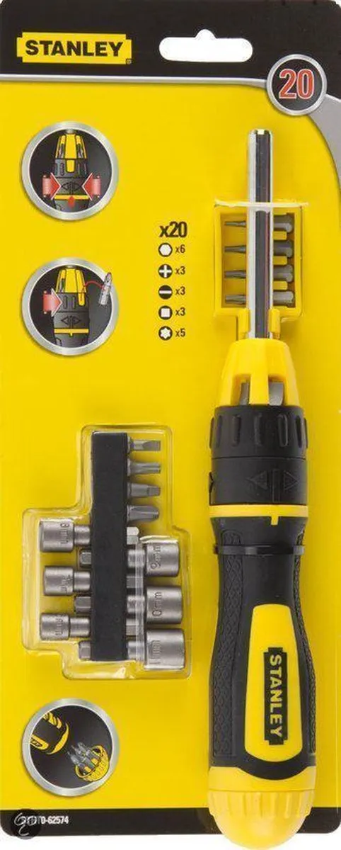 Stanley Multibit Schroevendraaier Ratel 20-delig STHT0-62574 - Geel/Zwart