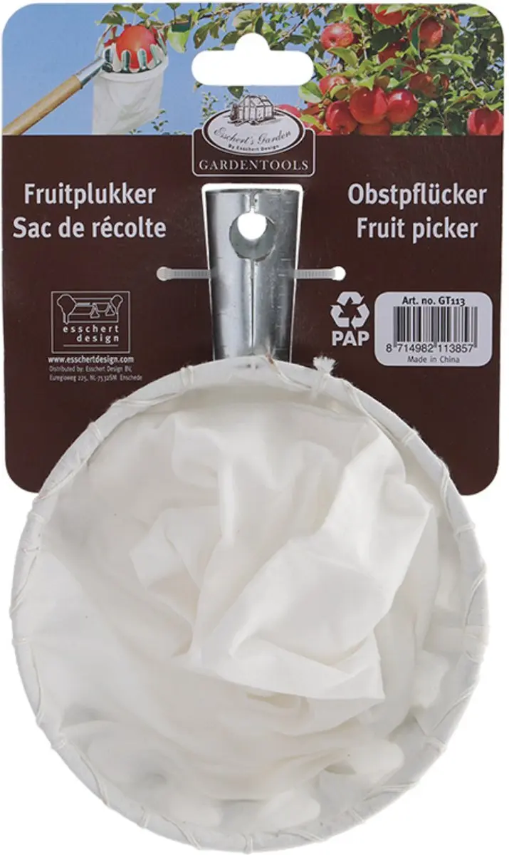 Esschert Design Fruitplukker 13,5x19,1cm - Staal/Katoen - Wit - afbeelding 6 van 6