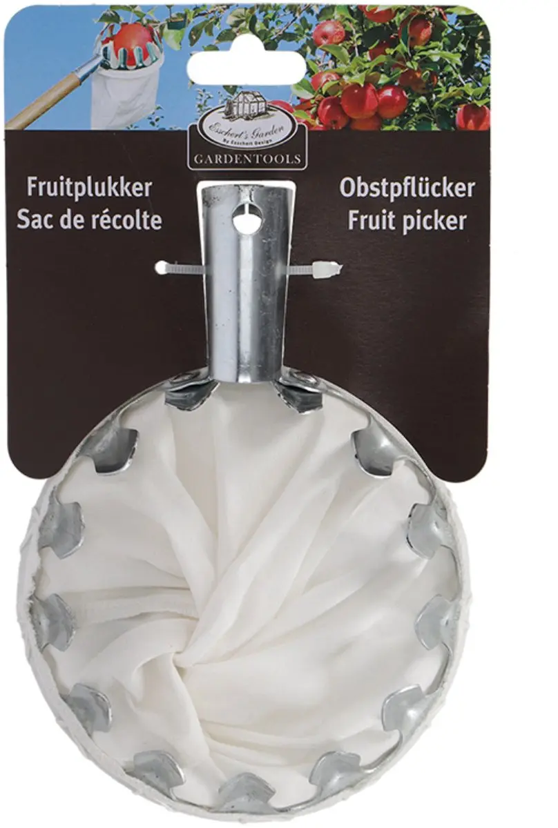 Esschert Design Fruitplukker 13,5x19,1cm - Staal/Katoen - Wit