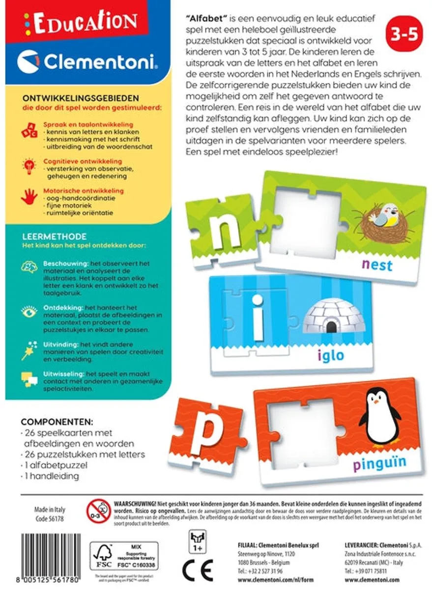Clementoni Eerste Alfabet Letters Leren Puzzelspeelgoed 56178