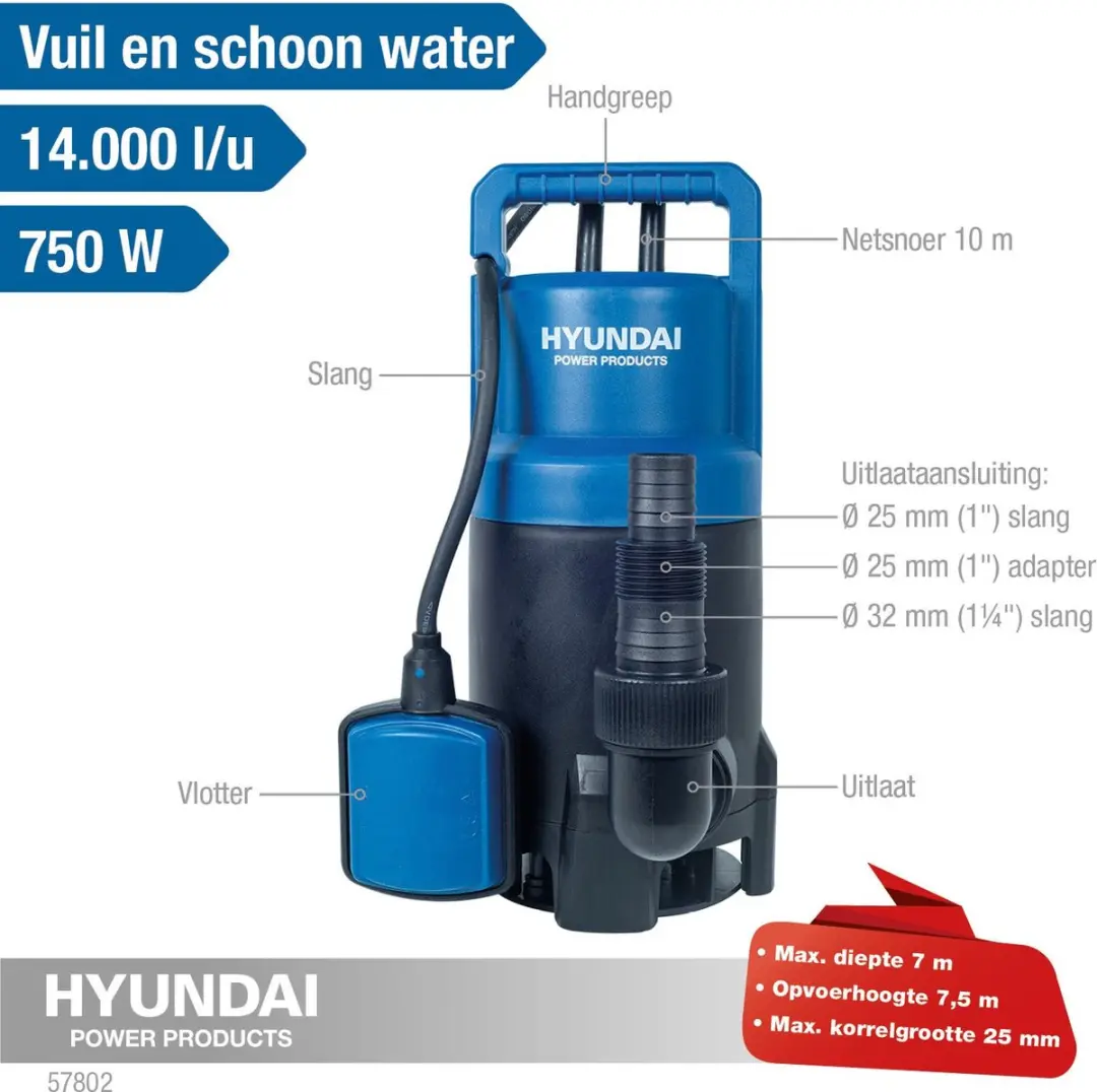 Hyundai Dompelpomp 750W - Schoon/Vuil