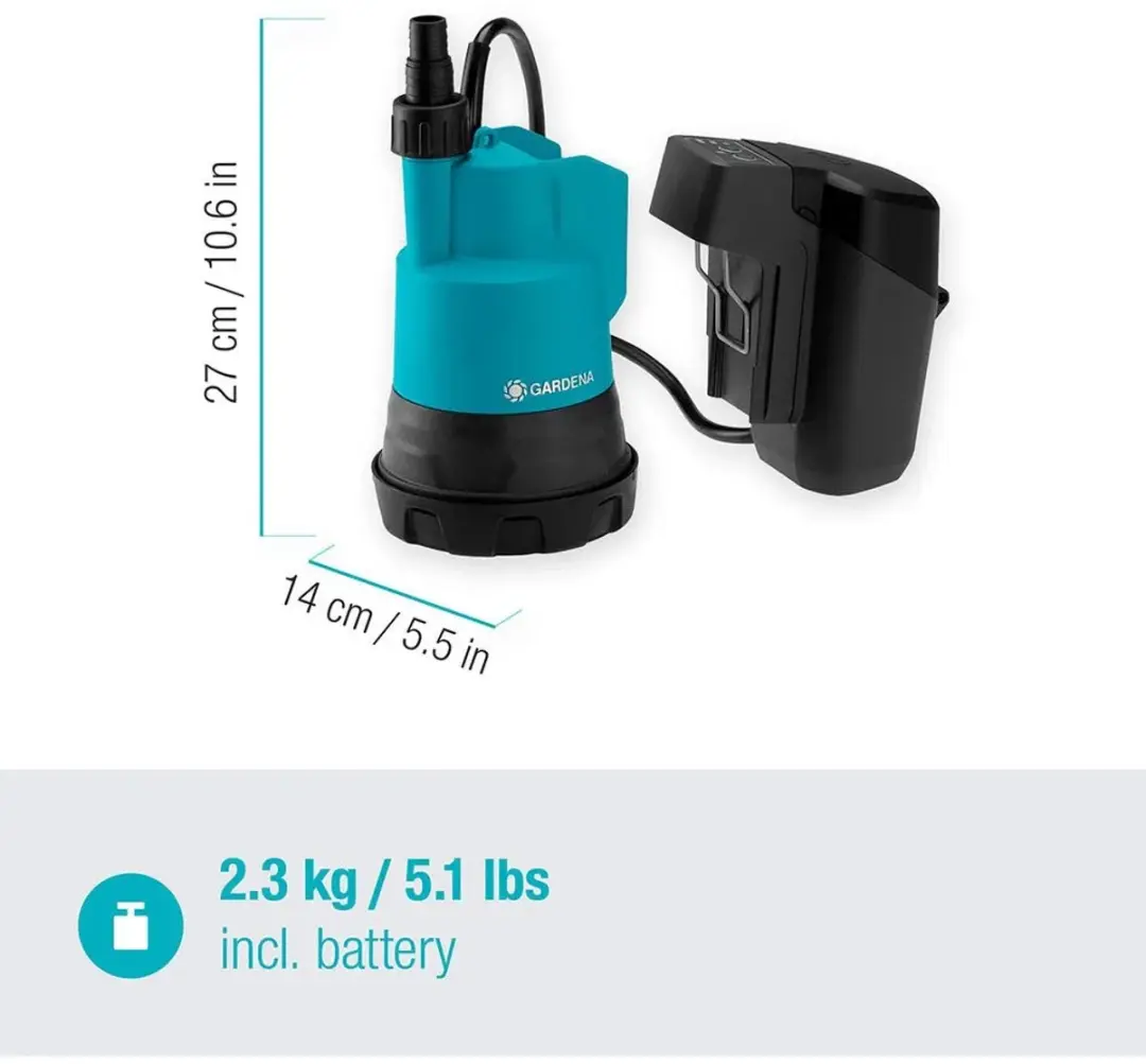 Gardena BatteryClear 2000/2 18V Accu Dompelpomp - 2000 l/u