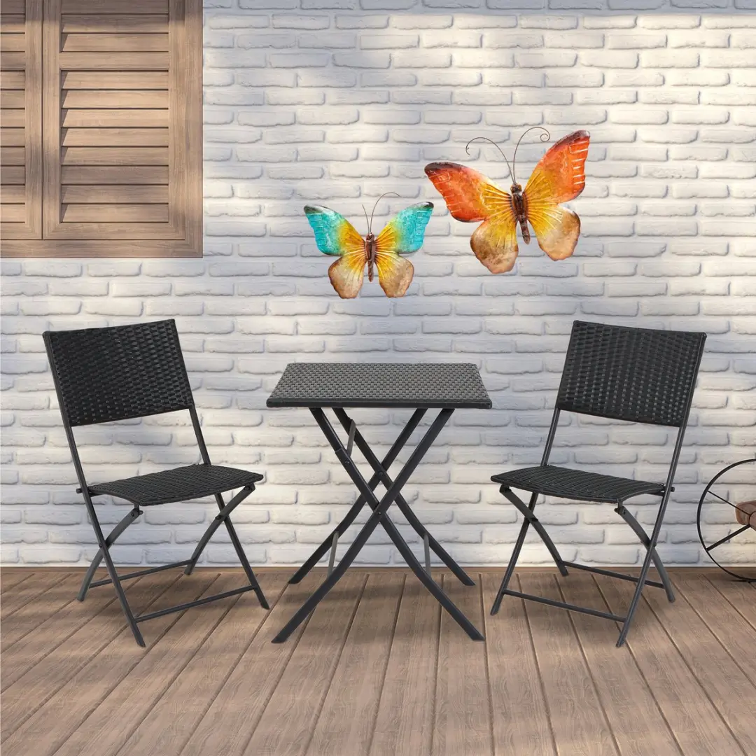 Anna's Collection Vlinders Wanddecoratie - 2 Stuks - Blauw/Oranje - 32x24cm & 44x32cm Metaal