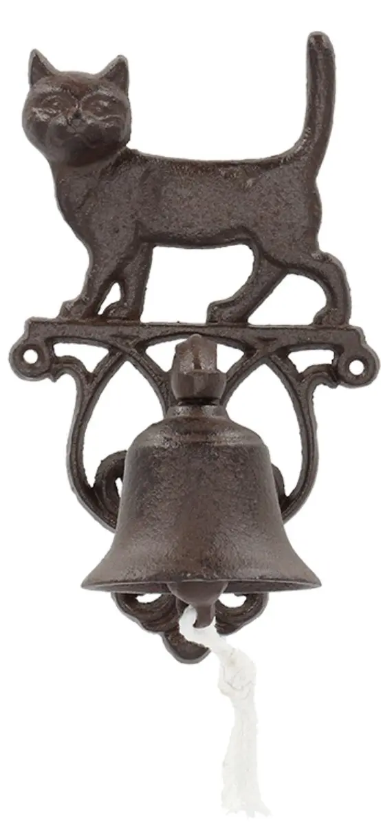 Esschert Design Deurbel Poes 20cm - Gietijzer - Roestkleur