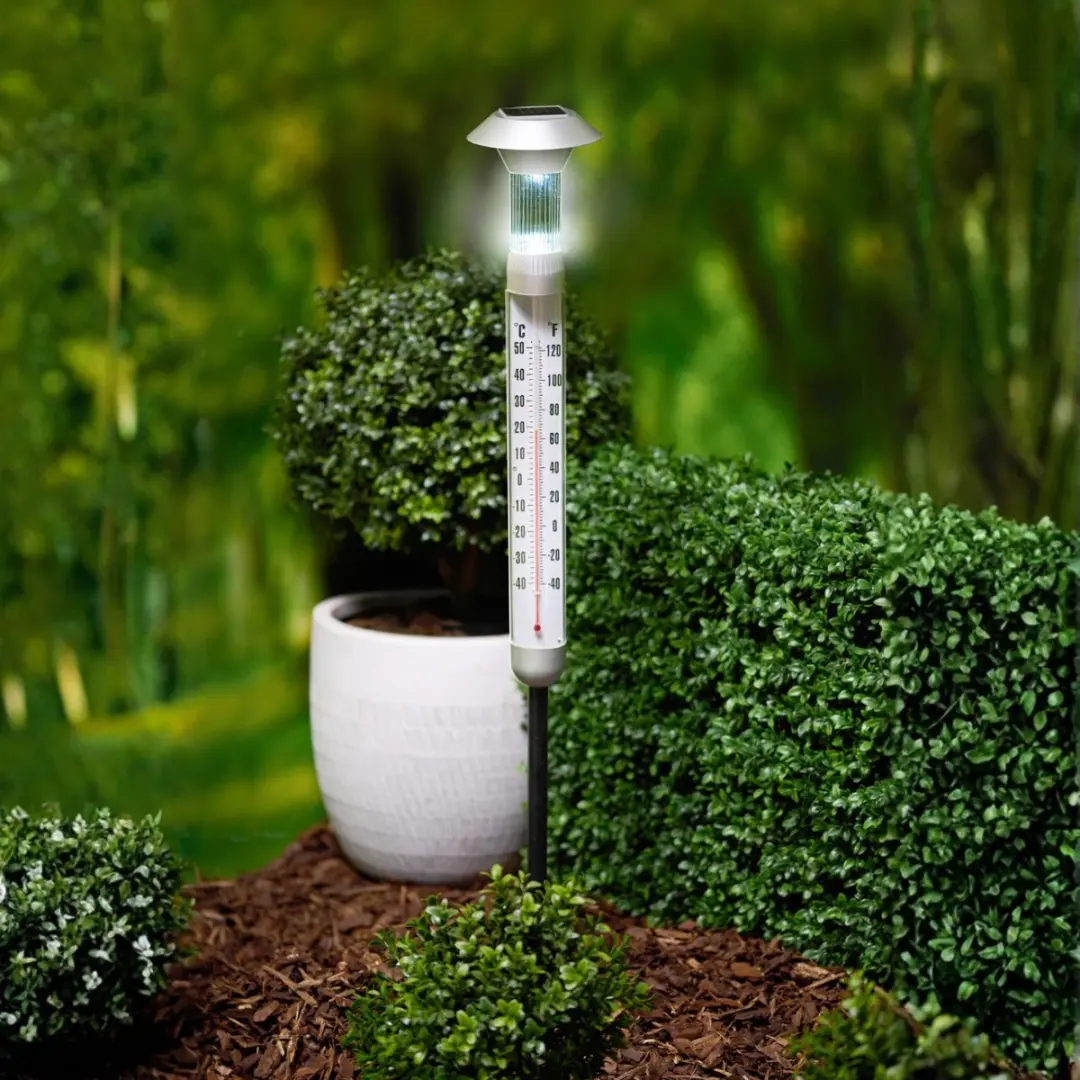 Grundig Tuin Thermometer 97cm - Solar Verlicht Zilver