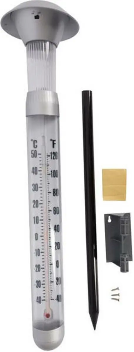 Grundig Tuin Thermometer 97cm - Solar Verlicht Zilver