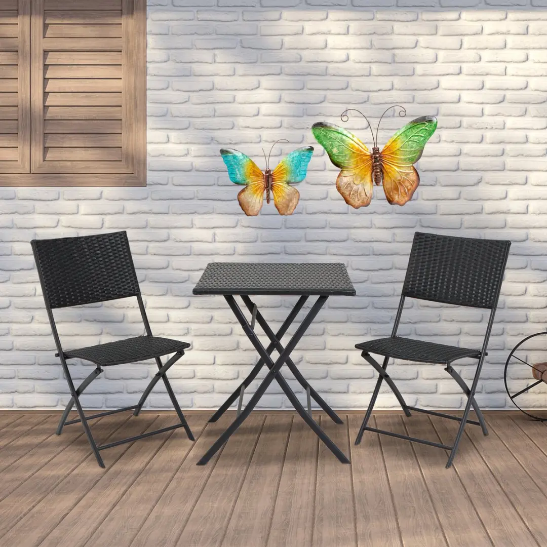 Anna's Collection Vlinder Wanddecoratie - Blauw/ Groen - 2x - 32x24cm/44x32cm Metaal