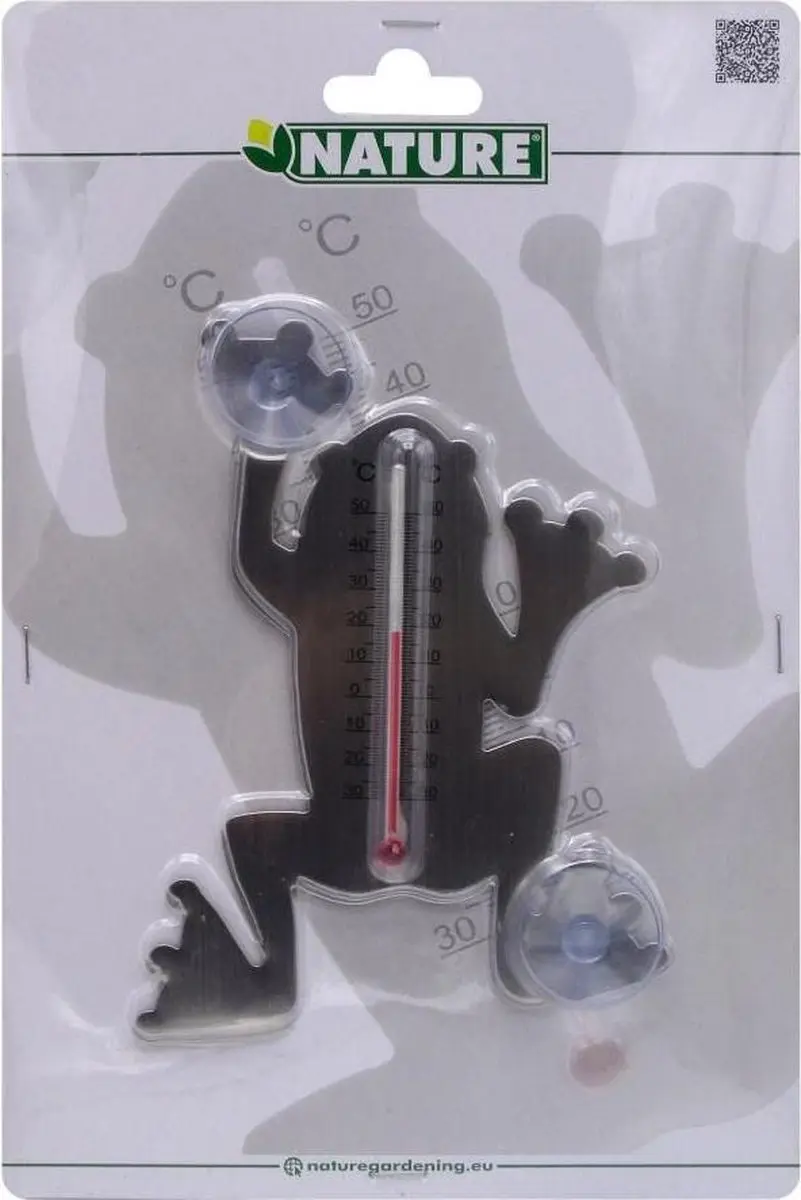 Nature Binnen/Buiten Thermometer Grijs - 16cm - Zuignappen