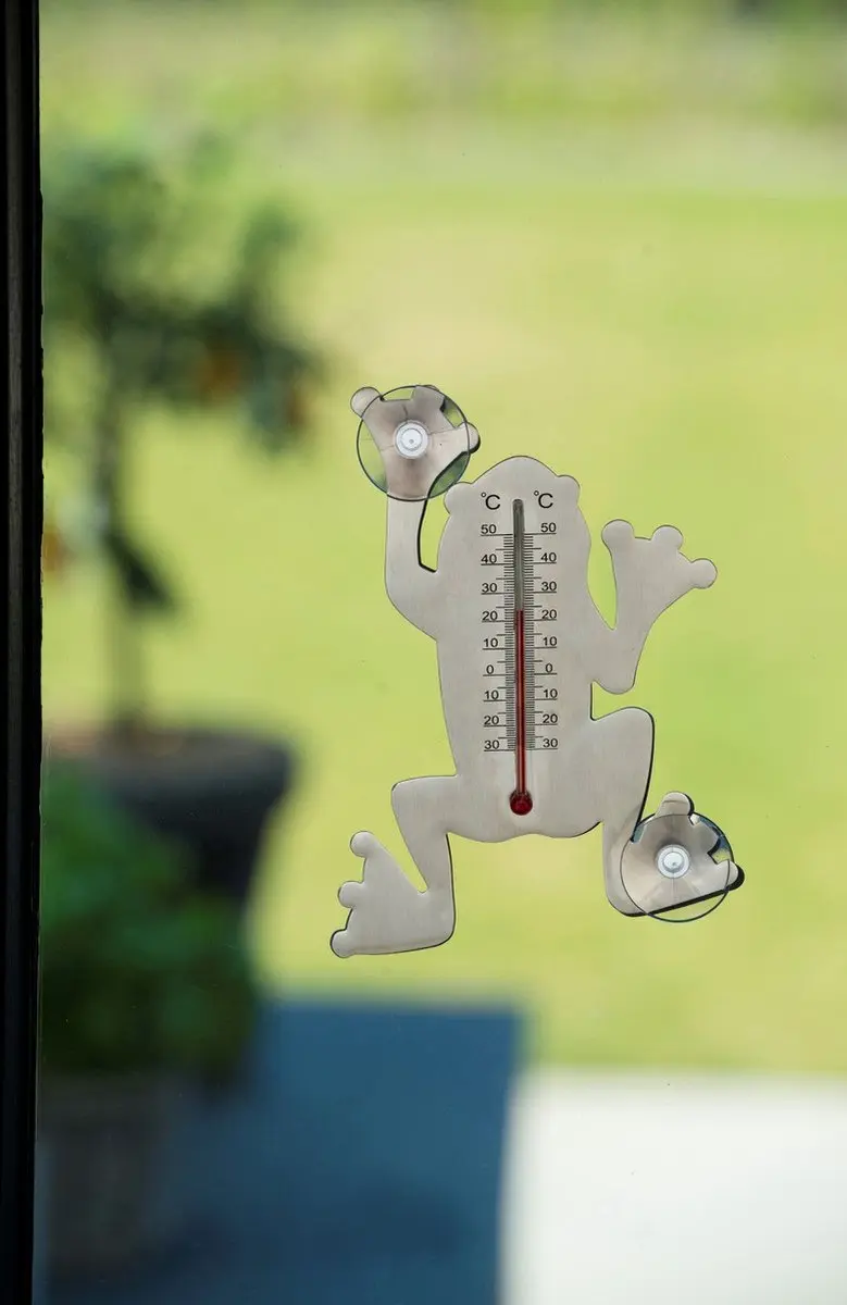 Nature Binnen/Buiten Thermometer Grijs - 16cm - Zuignappen