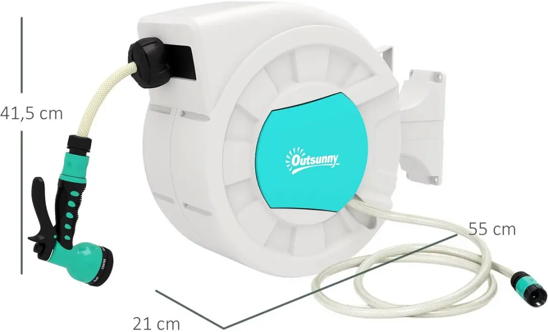 Outsunny Wandslanghaspel 20m + 2m - 15mm - Lichtgrijs