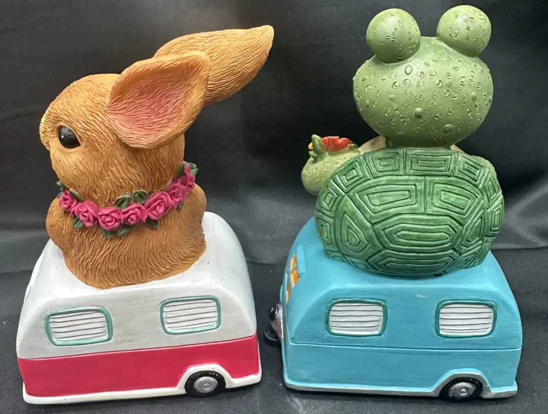 Impuls Tuindecoratie Konijn & Schildpad op Caravan - Meerkleurig
