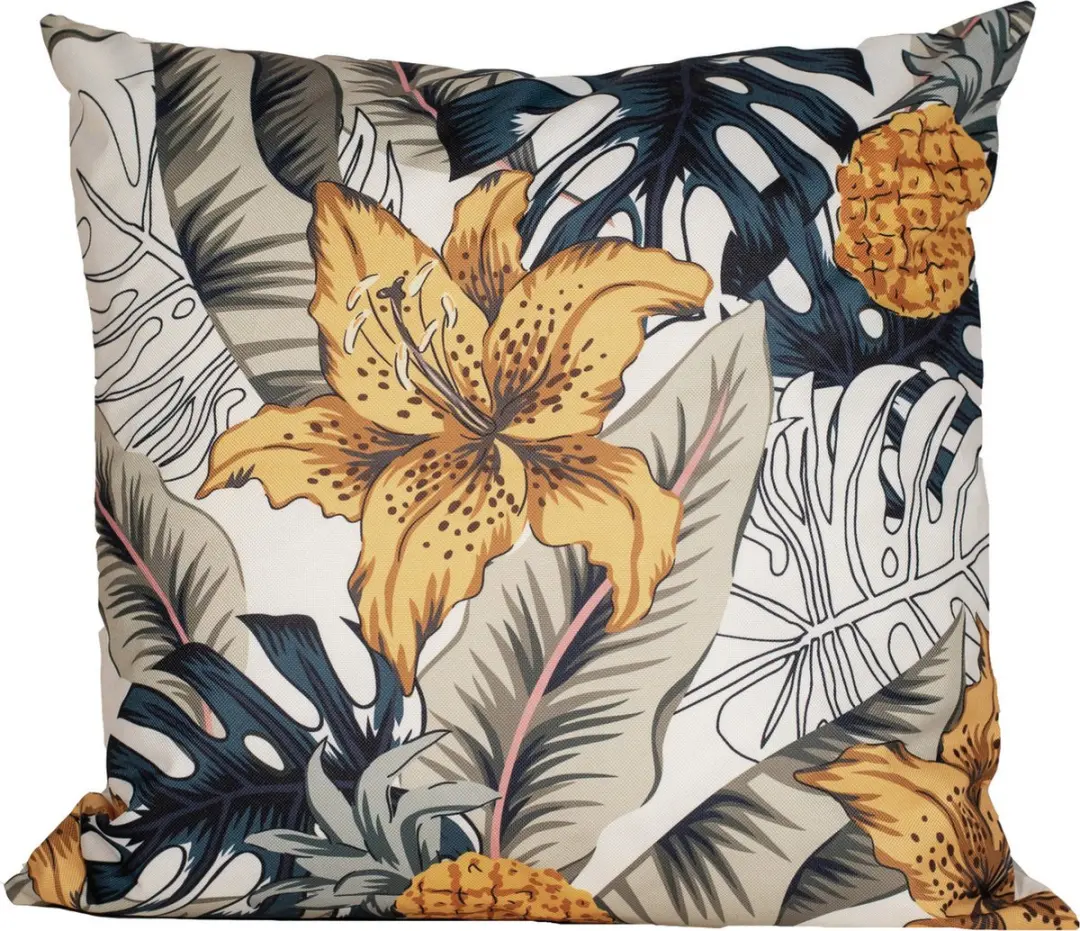 Anna's Collection Buitenkussen Bloem 45x45cm - Blauw/Geel - Water- en UV-bestendig