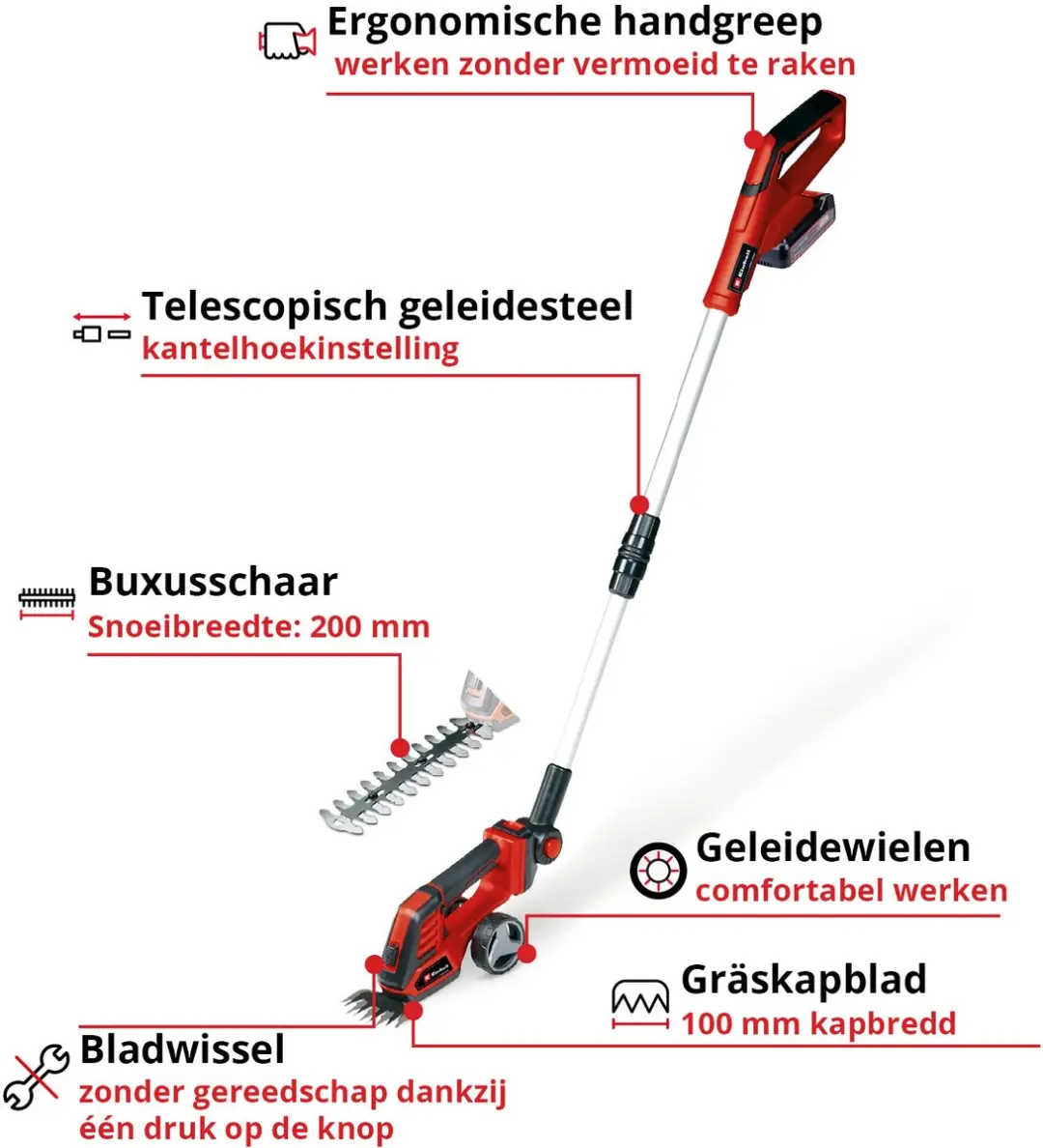 Einhell Accu Gras-/Heggenschaar GE-CG 18/100 Li T Kit - 18V - 10/20cm