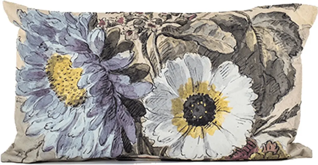 Anna's Collection Buitenkussen Bloem 30x50cm - Creme - Water- en UV-bestendig
