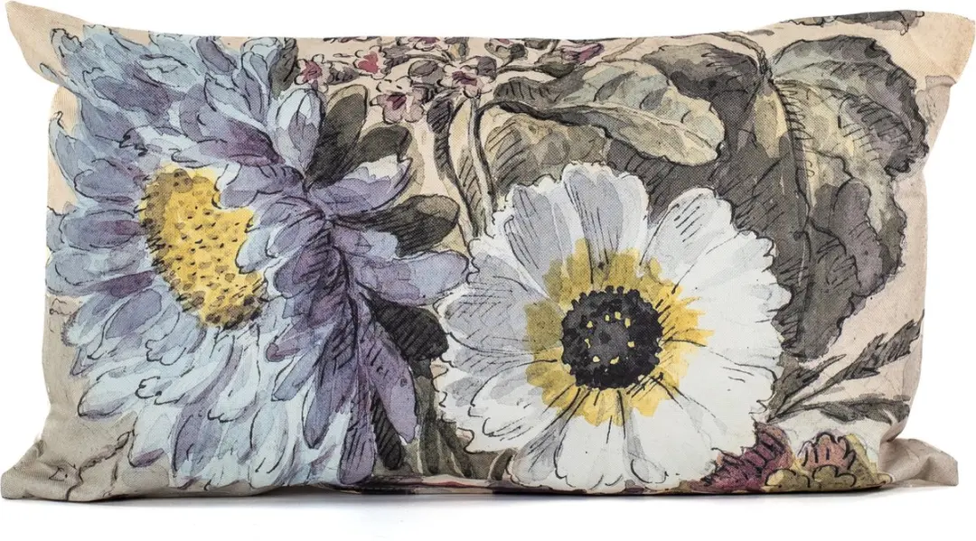 Anna's Collection Buitenkussen Bloem 30x50cm - Creme - Water- en UV-bestendig