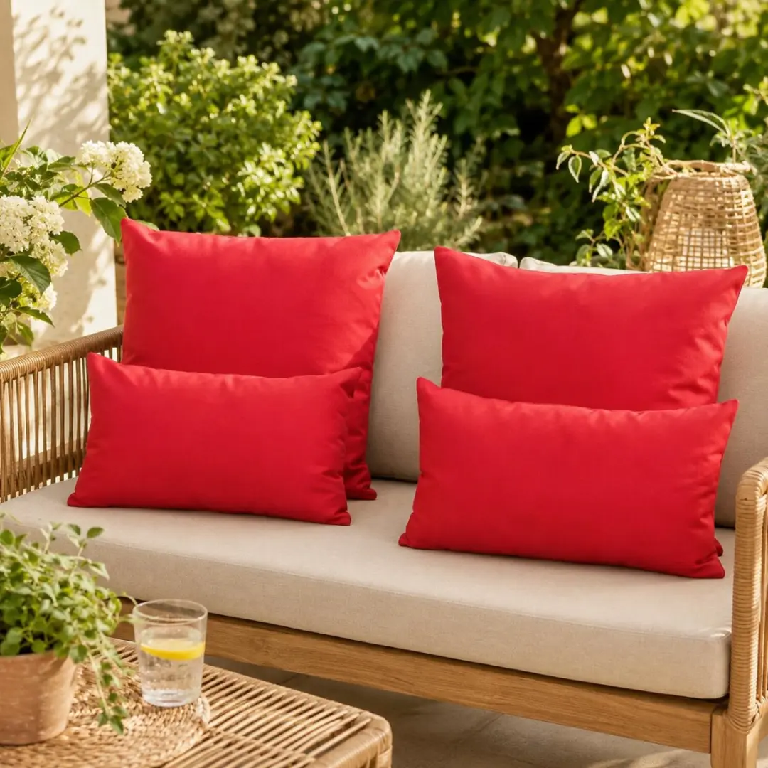 Anna's Collection Bank/Tuin Kussens Set - 4 Stuks Rood - afbeelding 6 van 6