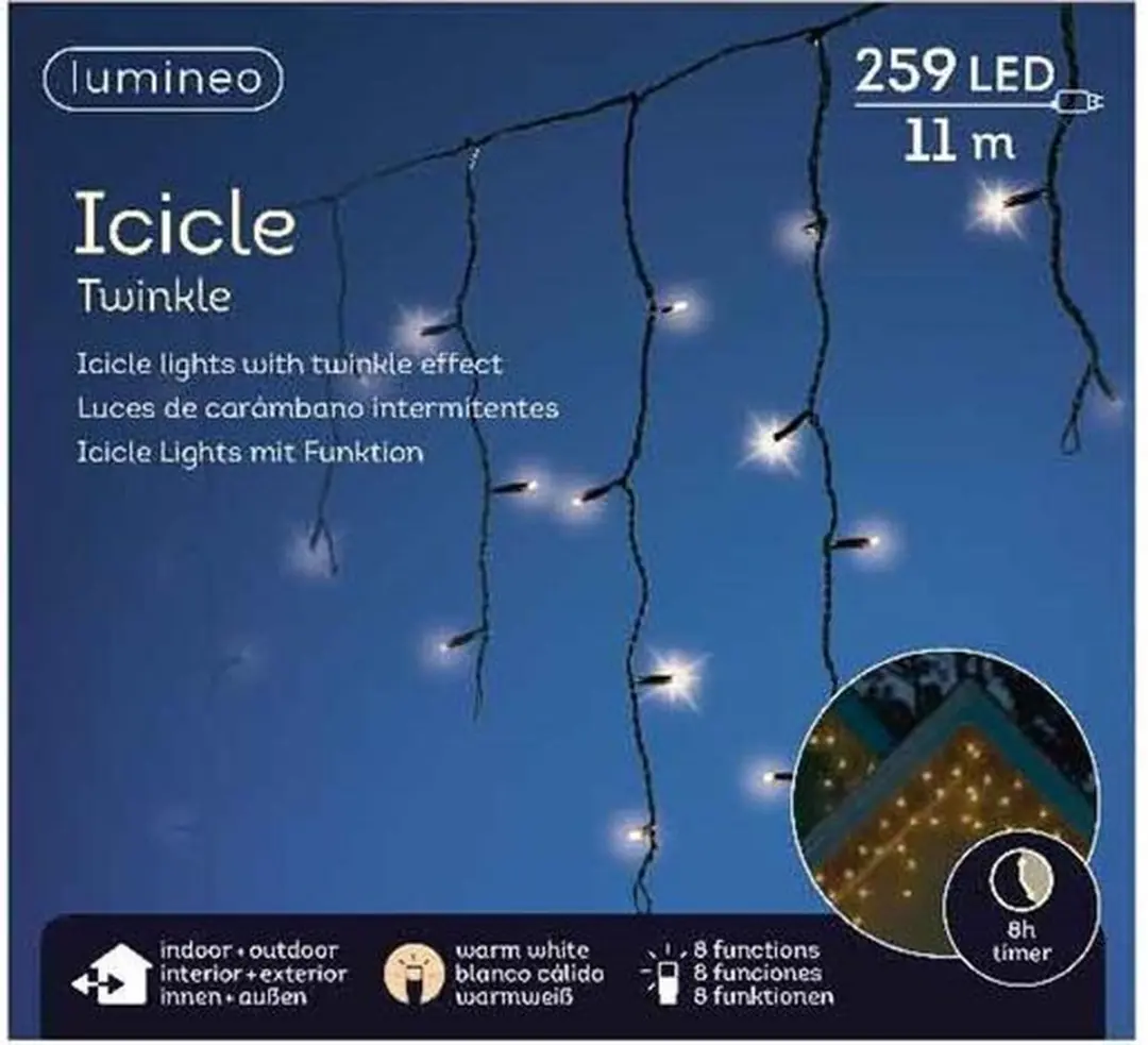 Lumineo IJspegel Lichtgordijn 11m - 259 LED Warm Wit - Zwart - afbeelding 6 van 6