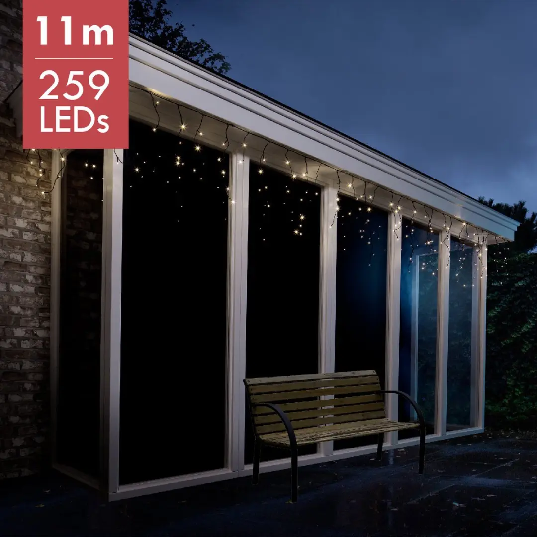 Lumineo IJspegel Lichtgordijn 11m - 259 LED Warm Wit - Zwart