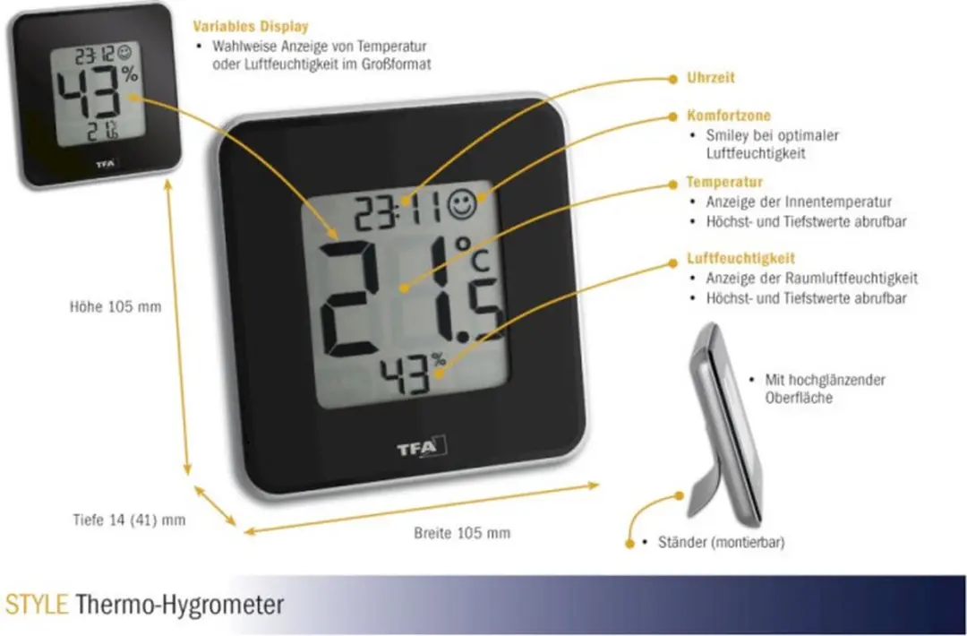 TFA Dostmann STYLE Thermo-Hygrometer - Zwart - afbeelding 6 van 6