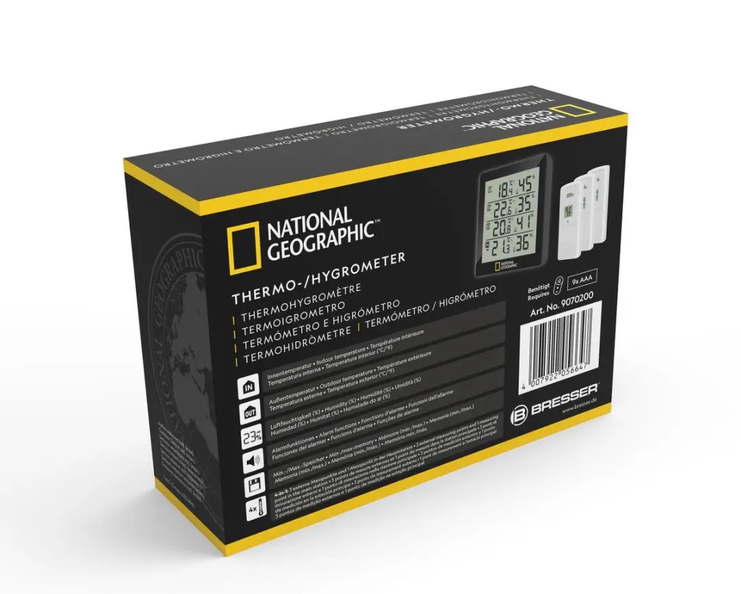 National Geographic Thermo- en Hygrometer - 4 Meetresultaten - Zwart