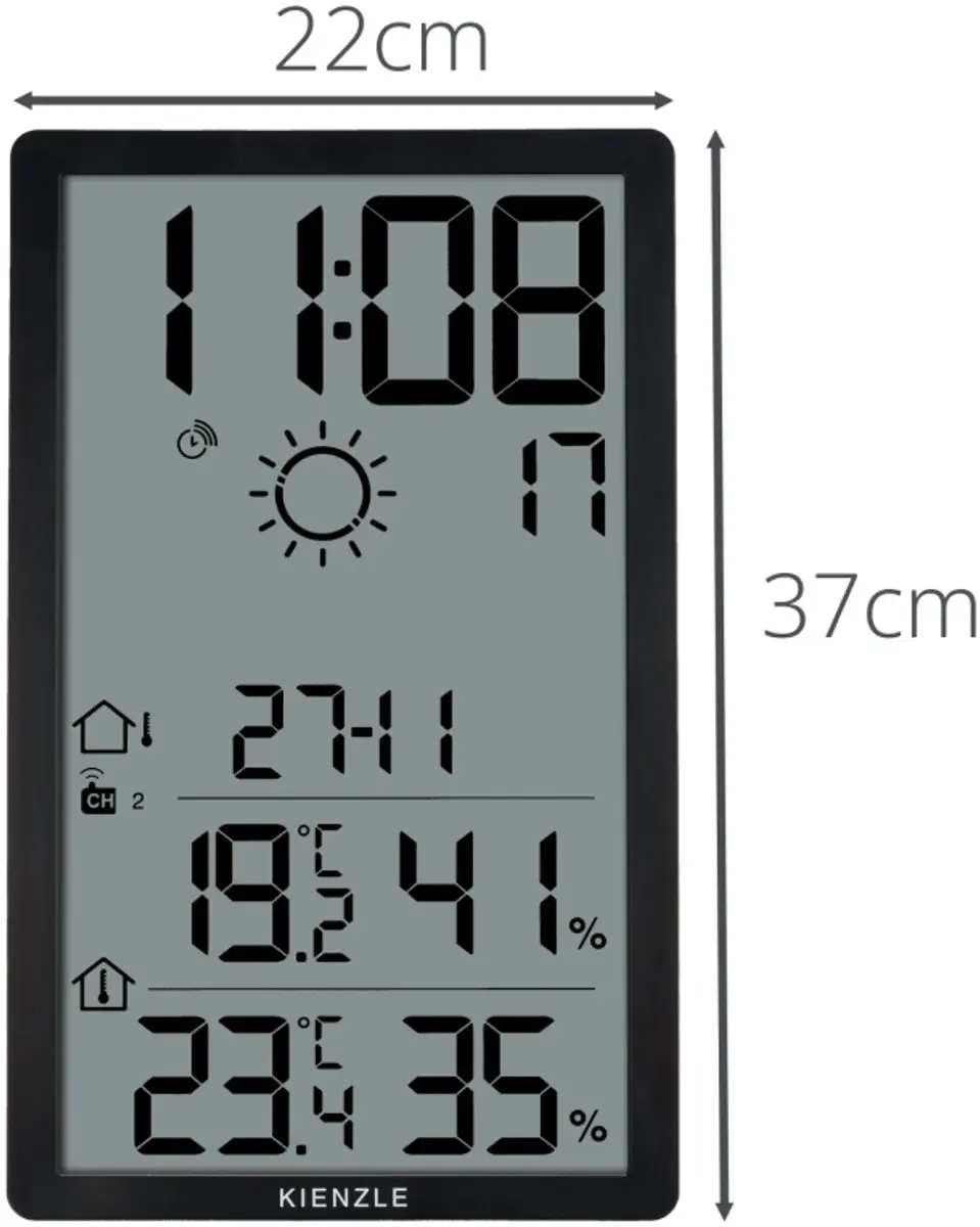 Bresser Kienzle Jumbo NEO LCD Wandklok Weerstation - Radiografisch - Zwart - afbeelding 6 van 6