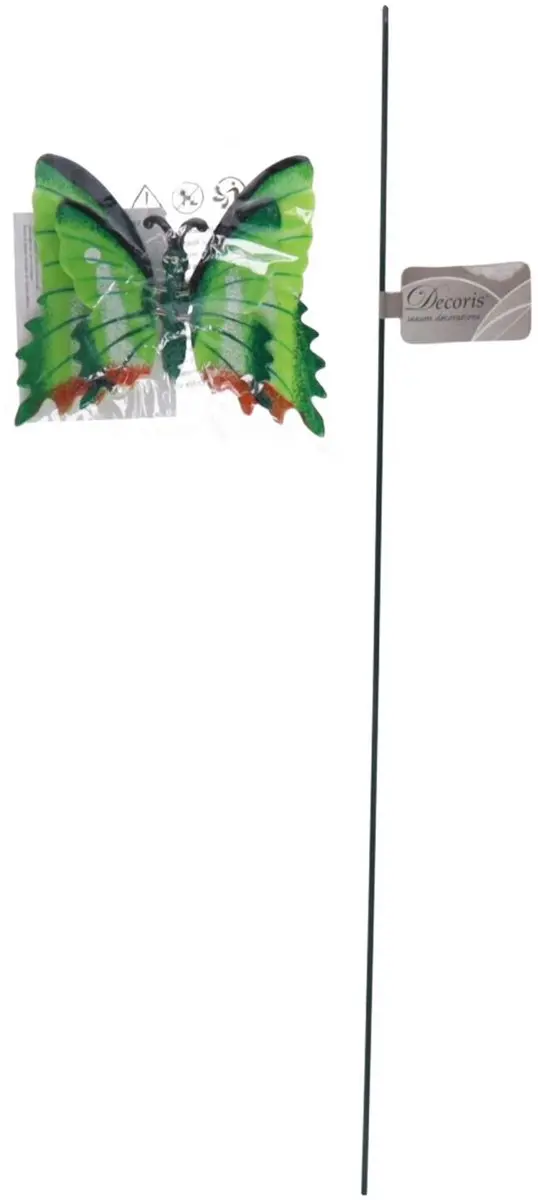 Decoris Tuin Vlinders op Stok - Groen/Rood - 11x70cm - Metaal
